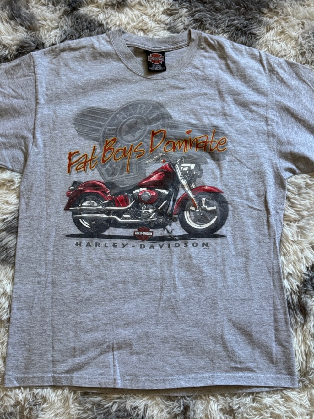 Harley-Davidson Gray Short Sleeve Tee with Red Motorcycle Graphic